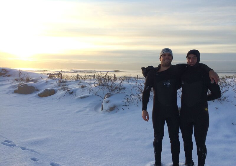 Cold water surfing in Matunuck, Rhode Island in winter